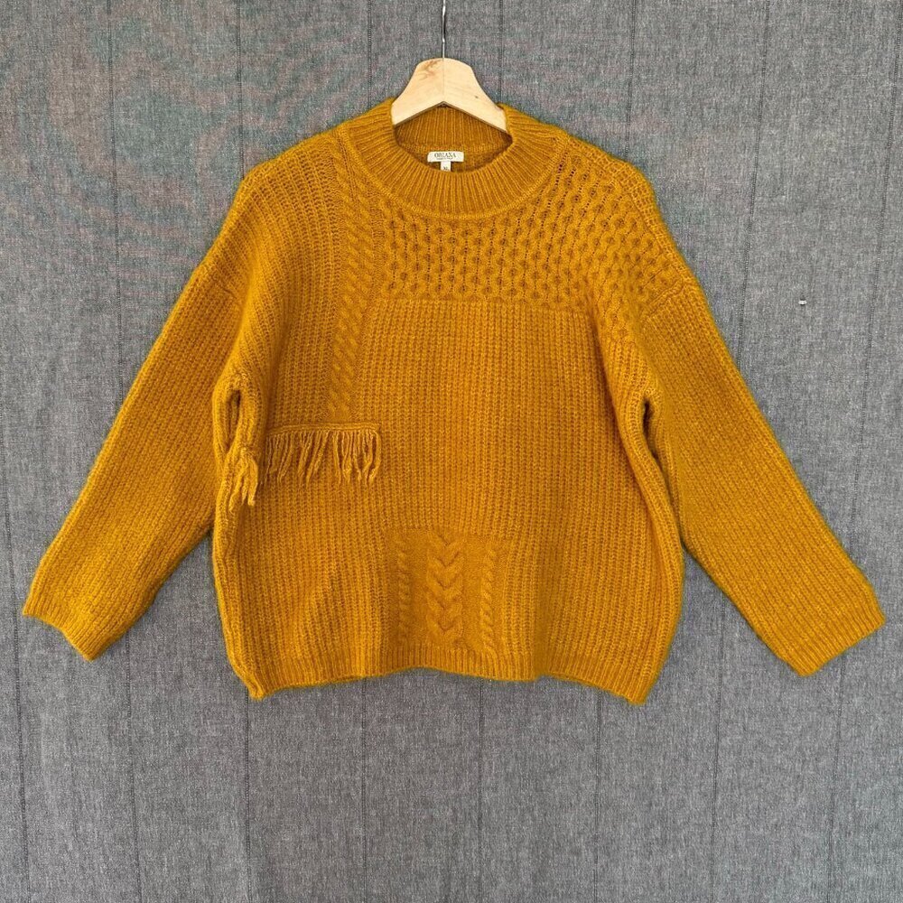 Oriana Marigold Yellow Made in Italy  Wool‎ Blend.Mock Neck Boxy Sweater Size XL